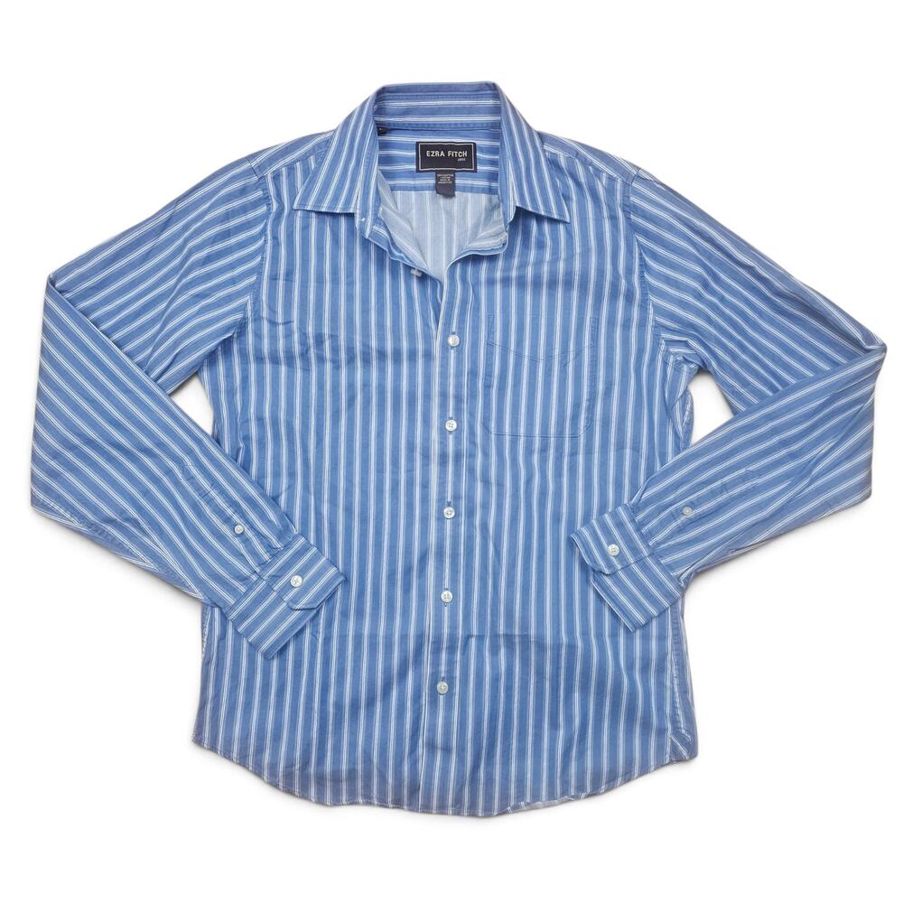 EZRA FITCH Button Down Shirt Men's L Blue Stripe VTG Y2K Abercrombie Preppy